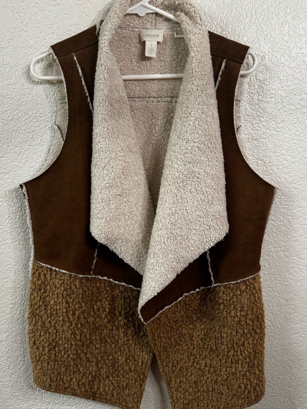 Chico's Brown Faux-Shearling Vest - Brown & Cream size 1 (US size 8/10)